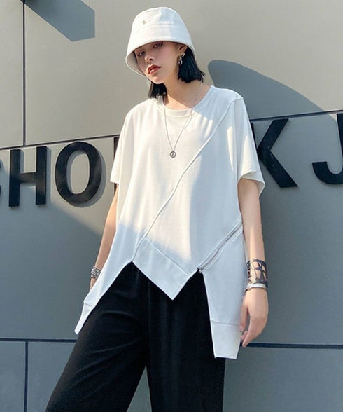 Asymmetric Hem Diagonal Cut T-Shirt